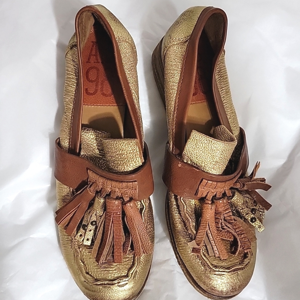 A.S.98 Leather Gold Shoes Tassels Mocassins Damen Loafer